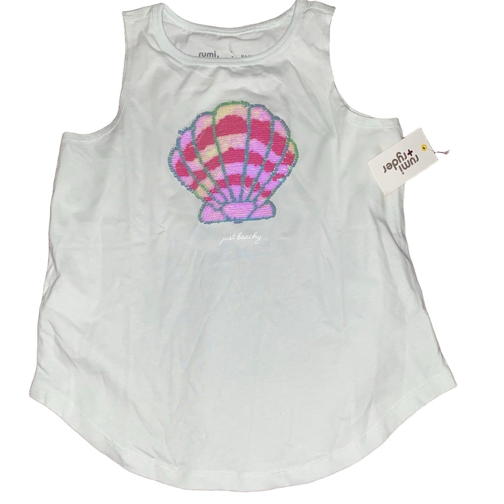 Girls Rumi + Ryder Mint Summer Tank Top with Sequin Sea Shell Design Size M NWT